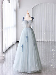 Fairy A Line Straps Tulle Long Mint Green Prom Dress
