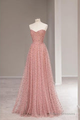 Fairy A Line Sweetheart Pink Long Tulle Prom Dresses 22Th Birthday Outfit