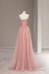 Fairy A Line Sweetheart Pink Long Tulle Prom Dresses 22Th Birthday Outfit