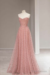 Fairy A Line Sweetheart Pink Long Tulle Prom Dresses 22Th Birthday Outfit