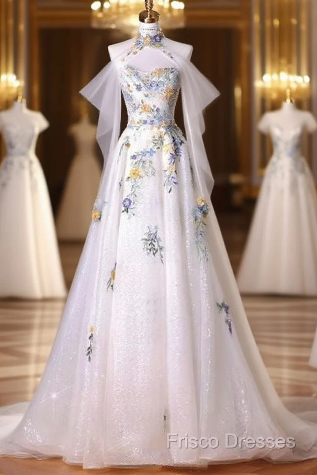 Fairy A Line White Floral Formal Prom Dress Formal Dress Main image