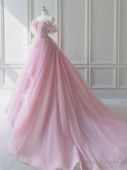 Fairy Ball Gown Off The Shoulder Tulle Prom Dresses Long Party Dress