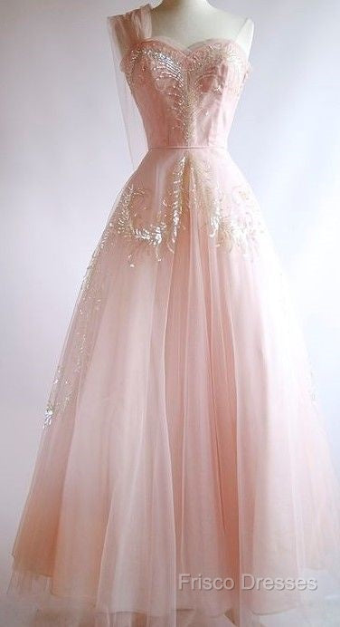 Fairy Ball Gown One Shoulder Pink Lace Formal Prom Dress Ankel Length Formal Dress