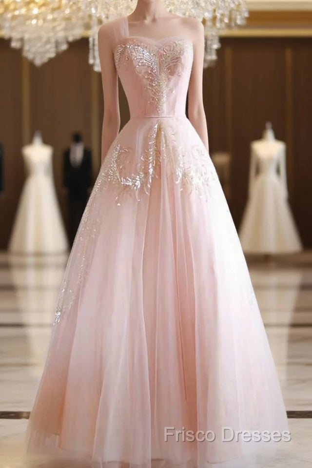 Fairy Ball Gown One Shoulder Pink Lace Formal Prom Dress Ankel Length Formal Dress Main image