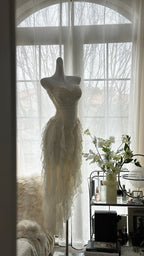 Fairy-Like Tube Top With Heart-Shaped Collar And Beaded Wood Ear Curled Skirt Chiffon Prom Dress
