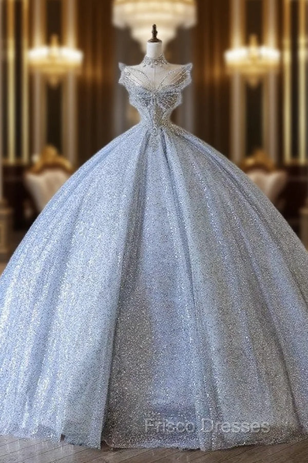 Fairytale Ball Gown Strapless Neckline Sequin Light Sky Blue Long Wedding Dress Brides Dress Main image