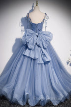 Fairytale Blue Flowers Long Tulle Ballgown Formal Prom Dress