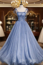 Fairytale Blue Flowers Long Tulle Ballgown Formal Prom Dress