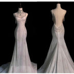 Fairytale Mermaid Wedding Dresses Glittering Straps Backless Wedding Dress