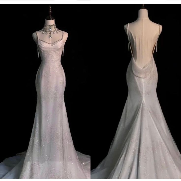 Fairytale Mermaid Wedding Dresses Glittering Straps Backless Wedding Dress