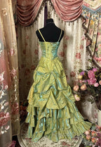 Fairytale Sage A-Line Mask Formal Prom Dress Beaded Satin Evening Gown For Birthady&Graduation