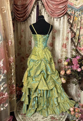 Fairytale Sage A-Line Mask Prom Dress Beaded Satin Evening Gown For Birthady&Graduation