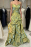 Fairytale Sage A-Line Mask Formal Prom Dress Beaded Satin Evening Gown For Birthady&Graduation