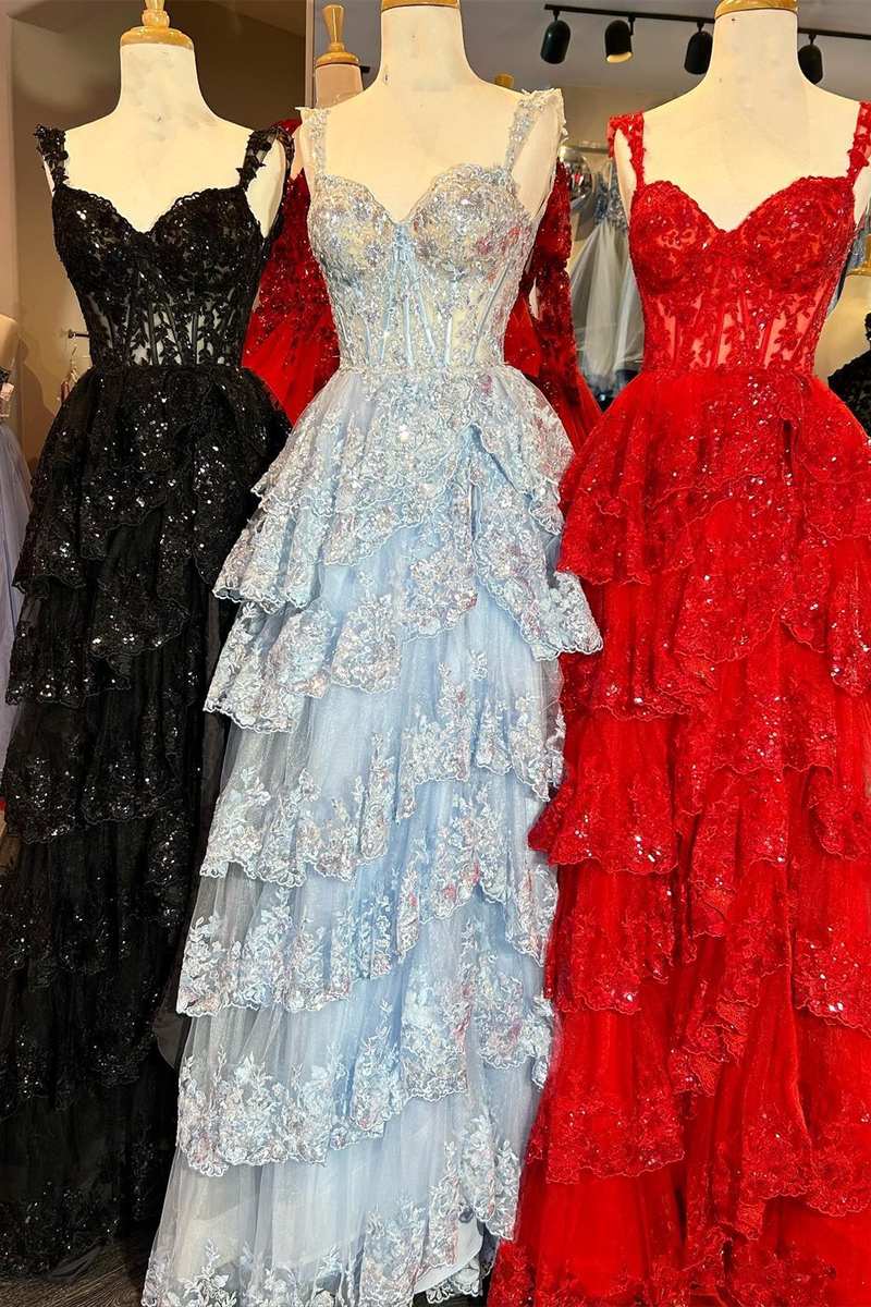 Fairytale Sequin-Embroidery Off-The-Shoulder Tiered Long Prom Dress With Slit Main image