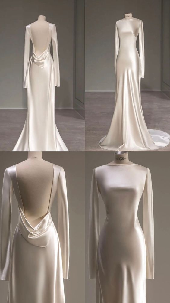 Fairytale With Long Sleeves And Open Back Satin Wedding Dress