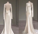 Fairytale With Long Sleeves And Open Back Satin Wedding Dress