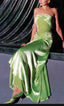 Fancy Mermaid Sweetheart Neckline Green Satin Long Prom Dress Evening Dress Formal Dress