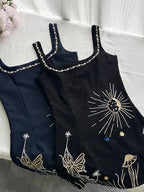 Fantasy Black Embroidered Slim Square Neck Short Birthday Dress Homecoming Dress
