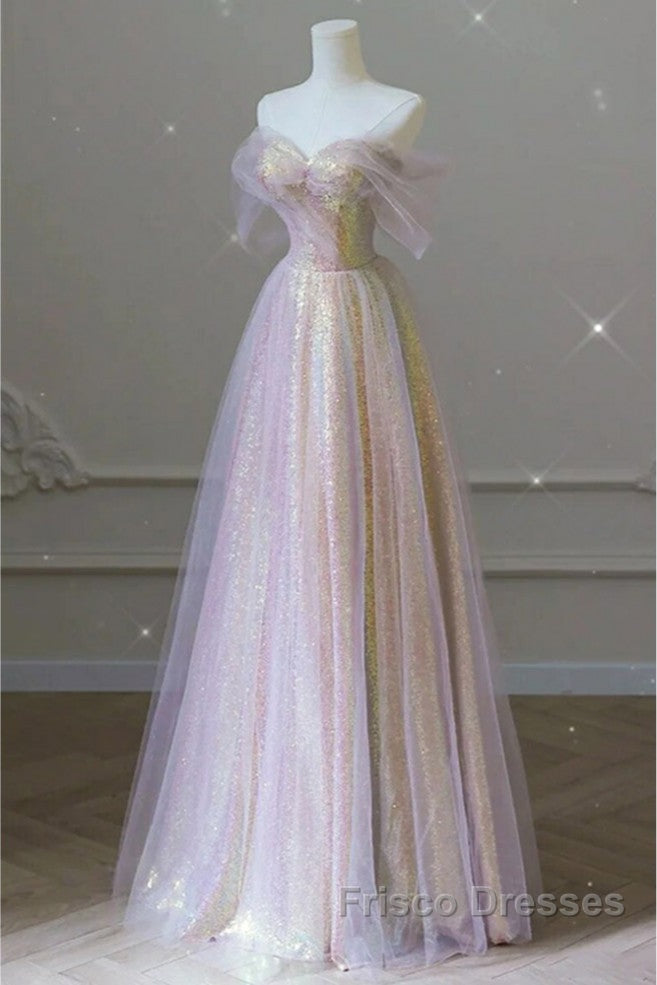 Fantasy Purple Bling Sequined Formal Prom Dress Off Shoulder