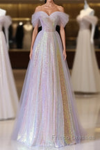 Fantasy Purple Bling Sequined Formal Prom Dress Off Shoulder