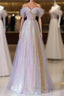Fantasy Purple Bling Sequined Formal Prom Dress Off Shoulder