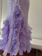 Fantasy Purple Mermaid Ruffled Tulle Sequined Long Prom Dress Evening Dress