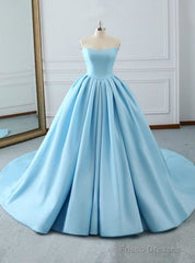 Fashion Blue Ball Gown Strapless Pleats Wedding Dress With Train Long Prom Evening Dress Formal Gown