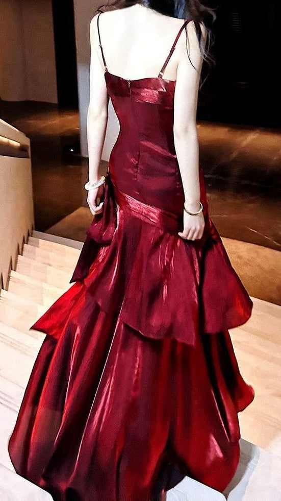 Fashion Burgundy Ruffle Long Prom Dresses Spaghetti Straps Dance Dress Frisco Dresses Fashion Burgundy Ruffle Long Prom Dresses Spaghetti Straps Dance Dress Frisco Dresses