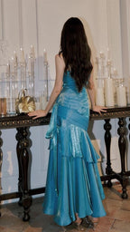 Fashion Burgundy Ruffle Long Prom Dresses Spaghetti Straps Dance Dress