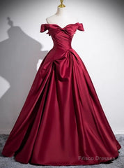 Fashion Burgundy Satin Pleats Prom Dress