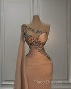 Fashion Evening Dress For Women One Shoulder Sleeveless Gown Appliques Formal Prom Party Dress