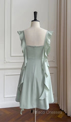Fashion Green A Line Homecoming Dress Satin Mini Formal Prom Dress