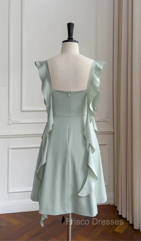 Fashion Green A Line Homecoming Dress Satin Mini Formal Prom Dress