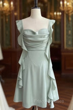 Fashion Green A Line Homecoming Dress Satin Mini Formal Prom Dress