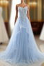 Fashion Light Blue Evening Dress Long Formal Prom Dress A Line Off Shoulder Elegant
