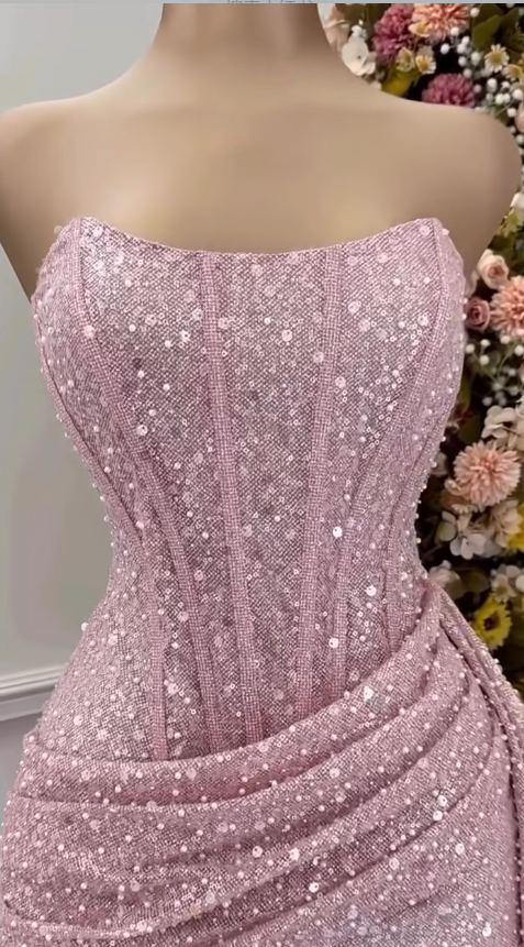Fashion Pink Strapless Bodycon Short Prom Dresses Glitter Sequin Homecoming Dresses