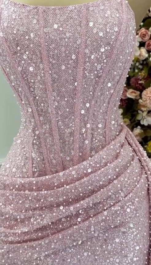 Fashion Pink Strapless Bodycon Short Prom Dresses Glitter Sequin Homecoming Dresses
