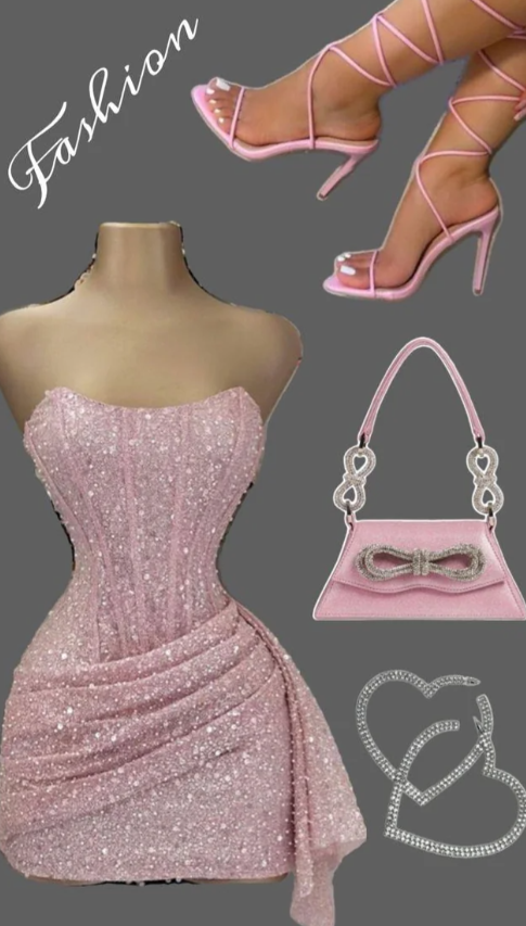 Fashion Pink Strapless Bodycon Short Prom Dresses Glitter Sequin Homecoming Dresses