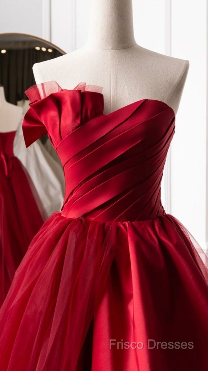 Fashion Tulle Satin Long Formal Dress Red Formal Prom Dress Secondary image