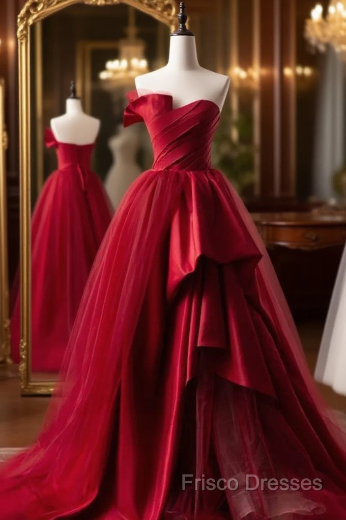 Fashion Tulle Satin Long Formal Dress Red Formal Prom Dress Main image