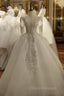 Fashion White Tulle V-neck Long Sleeve Beading Wedding Dress