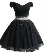 Fashionable Black Short Beaded Party Dress, Black Formal Prom Dress