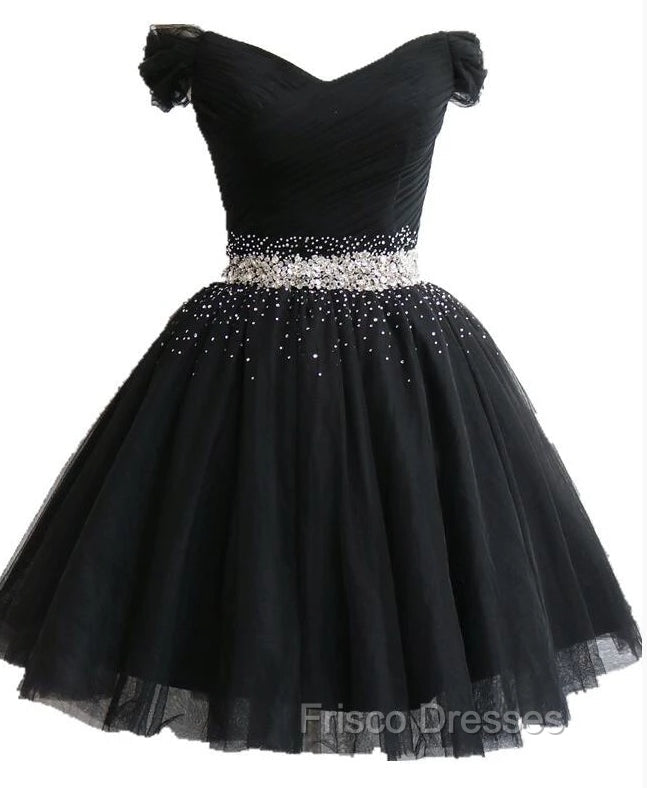 Fashionable Black Short Beaded Party Dress, Black Formal Prom Dress