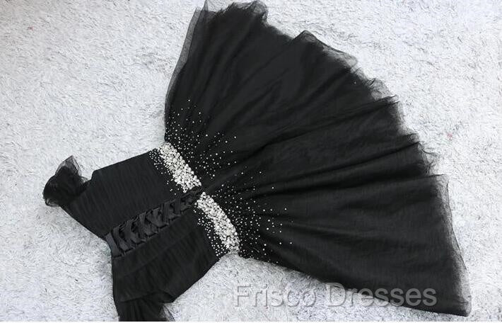 Fashionable Black Short Beaded Party Dress, Black Formal Prom Dress