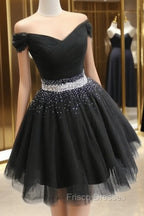 Fashionable Black Short Beaded Party Dress, Black Formal Prom Dress