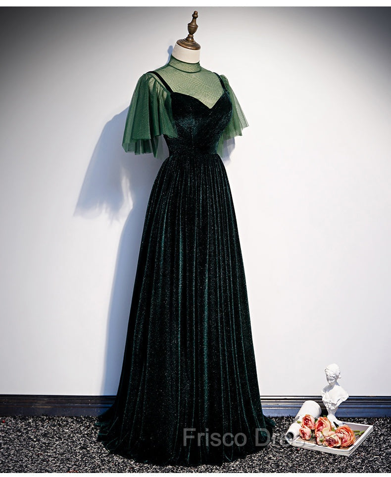 Fashionable Dark Green Velvet Long Party Gown, Green Bridesmaid Dress Secondary image