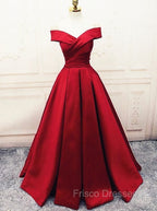 Fashionable Dark Red Satin Simple Off Shoulder Formal Prom Dress, Red Party Dress Evening Dress