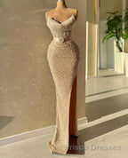 Strapless Sweetheart Mermaid Formal Prom Dresses with Long Beads and Sequins