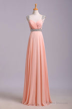 Best Selling Prom Dresses, A Line V Neck Floor Length Chiffon Zipper Back