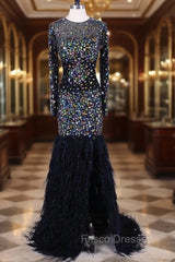 Feathers Bling Bling Mermaid Formal Prom Long Dress For Weddings Formal Gowns